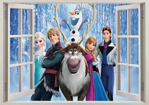 Disney Frozen Elsa Anna Olaf 3D Effect Window Wall View Sticker Poster Vinyl 28 - Picture 1 of 1