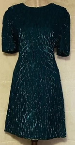 Beautiful Vintage Silk Sequins Women’s Dress Gown Emerald Green Size XL - Picture 1 of 7