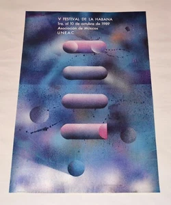 Cartel Original Cubano 1989.Festival de Música en La Habana.Músicos Rostgaard arte - Imagen 1 de 1
