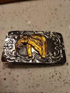 Vintage kleines Vintage Reiterpferd silber Western Gürtelschnalle Hongkong - Bild 1 von 4