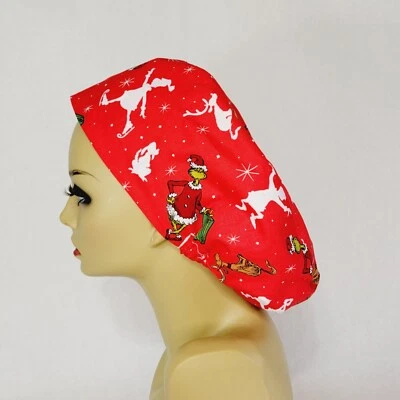 Christmas Women Scrub Hat Surgical Cap Nurses Hat Grinch Medical USA Made - Image 1 of 4