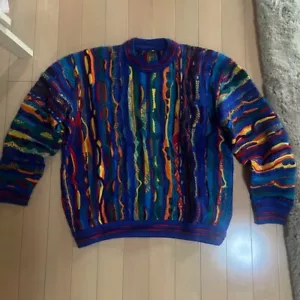 Vintage COOGI Classic 3D Knit Sweater Men Size L Grandpa Style Pastel color Used - Picture 1 of 3