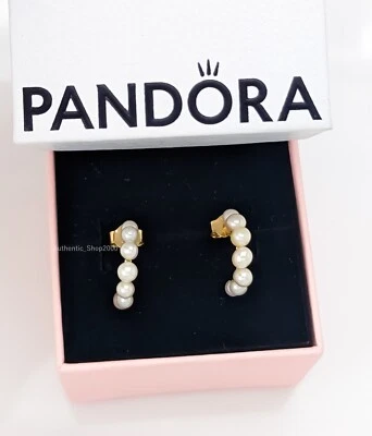 Nuevos pendientes de aro abiertos 100 % auténticos PANDORA oro pl perlas cultivadas 263179C01 Foto 1 de 4