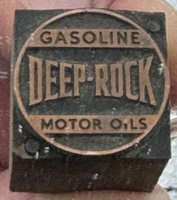 Vintage Metal Gasoline “DEEP ROCK” Motor Oil LOGO COPPER Wood Block Ink Stamp - Image 1 of 4