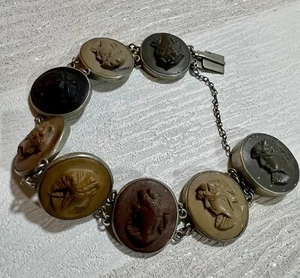 Antique Lava Cameo Bracelet, 8 Carved Cameos. - Picture 1 of 3