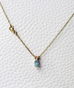 14K massives Gelbgold natürlicher blauer Schweizer Topas und Diamant Solitär Halskette - Bild 1 von 13