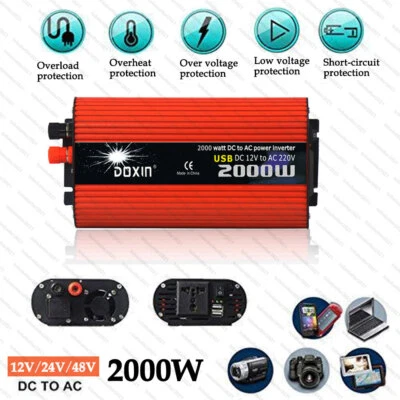 2000W Wind Turbines Power Inverter 12V 24V 48V Converter 2 USB For Camp Car Home - Image 1 of 4