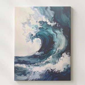 Turbulente Welle abstrakt Leinwand dynamische Ozeanwelle Kunst in Türkis & Marine Wandbild - Bild 1 von 8