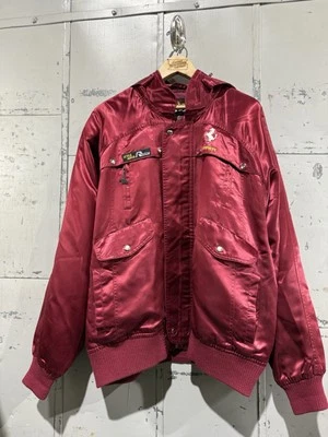 Vintage 1980s Style Auto Ferrari Campione Del Mondo Red Satin Jacket Size Xl - Image 1 of 4
