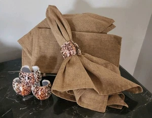 Pier One Tweed Amber Napkins and Animal Print Sea Shell Napkin Ring set of 4 - Picture 1 of 13
