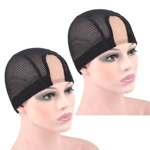 2 Pezzi 1,4X3 Pollici U Parte Parrucca Tappo per Fare Parrucca Pizzo Parrucca Cap Cupola Maglia Elasticizzata We - Foto 1 di 12