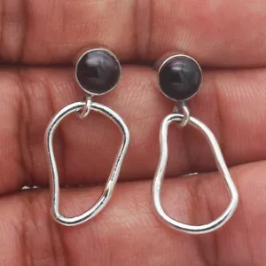 Silver Black Onyx Earrings 925 Sterling Handmade Jewelry Gemstone Earrings - Picture 1 of 3