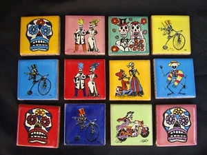 Konvolut 12 Stk. Tag der Toten mexikanische 2" Fliese, Dia Los Muertos, Küchenprojekt  - Bild 1 von 4