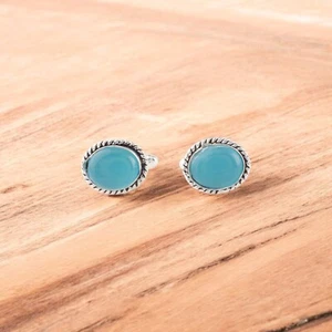 Natural Blue Cat's Eye Gemstone 925 Solid Silver Handmade Jewelry Cufflinks - Picture 1 of 4