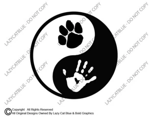Calcomanía adhesiva con impresión a mano de pata Yin Yang mascota amor perro gato Ying animal rescate vida - Imagen 1 de 20