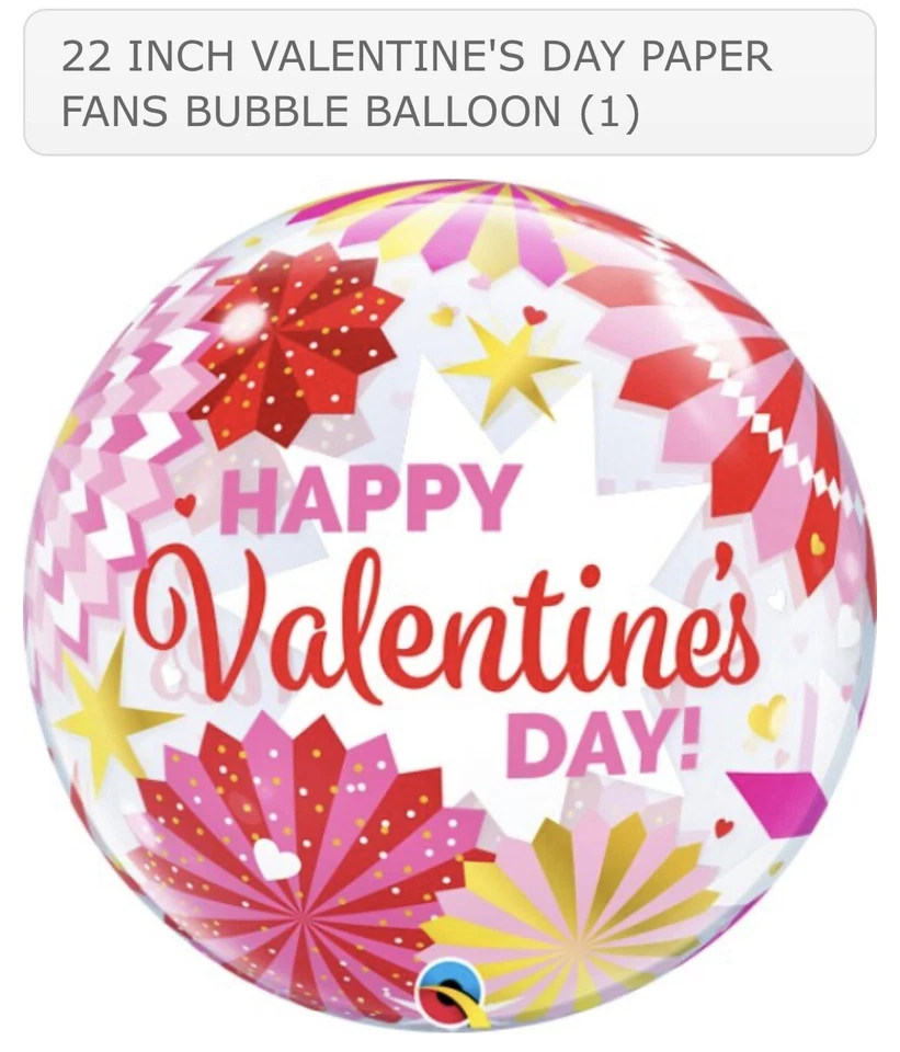 GLOBO BURBUJA VENTILADORES DE PAPEL DE DÍA VALENTINE QUALATEX 22 PULGADAS Foto 1 de 1