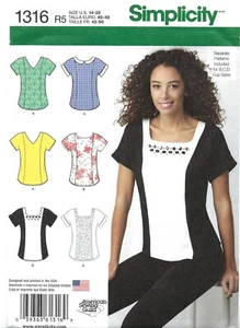 Tops Simplicity 1316 con variaciones de escote y dobladillo en forma talla 14-22 patrón UC - Imagen 1 de 4