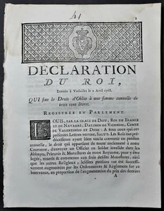 [RECHT Altes Regime] Erklärung des Königs Drei-Zens-Oblatenrecht Bücher 1768 - Bild 1 von 1