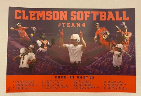 Large CLEMSON TIGERS Softball Poster Schedule. Sports Memorabilia Cover