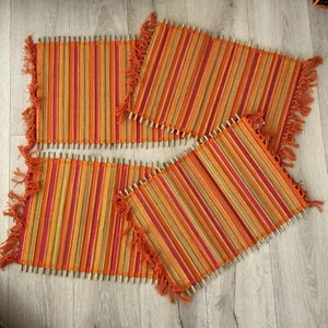 Pier 1 Imports Placemats Set of 4 Straw Cotton Vibrant Orange Woven Table * - Picture 1 of 4