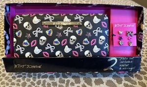 Betsey Johnson Full Size Black & Skull Wallet Wristlet & Earrings Gift Set~NWT