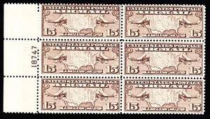 US C8 15c Map Air Mail Mint Plate #18747 Block of 6 F-VF OG NH SCV $50 - Picture 1 of 2