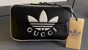 Gucci x adidas Zip Belt Bag Leather Black Trefoil White Logo - Picture 1 of 24