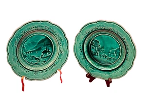 Antique French Majolica Plates Rubelles Emaux Ombrant - Circa 1852 -Sold as pair - Picture 1 of 7