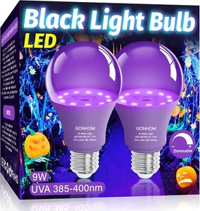 2 Pack A19 LED Black Light Bulbs, 9W Black Light Light Bulb(100Watt Equivalent) - Picture 1 of 7