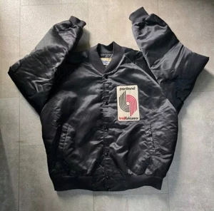 Chaqueta De Colección Años 80 Línea Tiza Negra Satinada Portland Trailblazers Hecha en EE. UU. XL - Imagen 1 de 12
