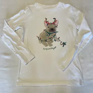 Girls Crewcuts J. Crew Outlet French Bulldog Christmas t-Shirt Top - M / 8-9 - Picture 1 of 2