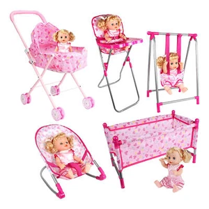 Kids Pushchair Deluxe Buggy Childrens Baby Pram Doll Cot Stroller Great Fun Toy - Foto 1 di 18