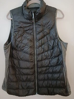 Tangerine Size XXL 44" Black Quilted Down Puffer Vest Jersey Sides Zip Front - Image 1 of 4