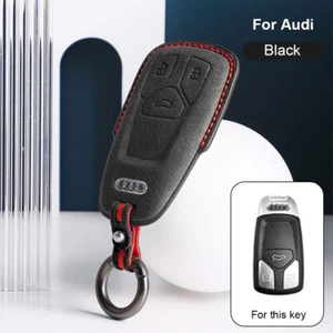 Black Red Alcantara Leather Car Key Fob Case Cover For Audi A4 A5 S4 S5 B9 - Picture 1 of 12