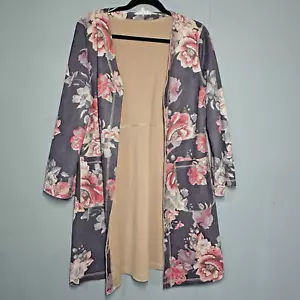 Solitaire Anthropologie Monarc Suedette Open Front Floral Kimono Cardigan - M - Picture 1 of 10