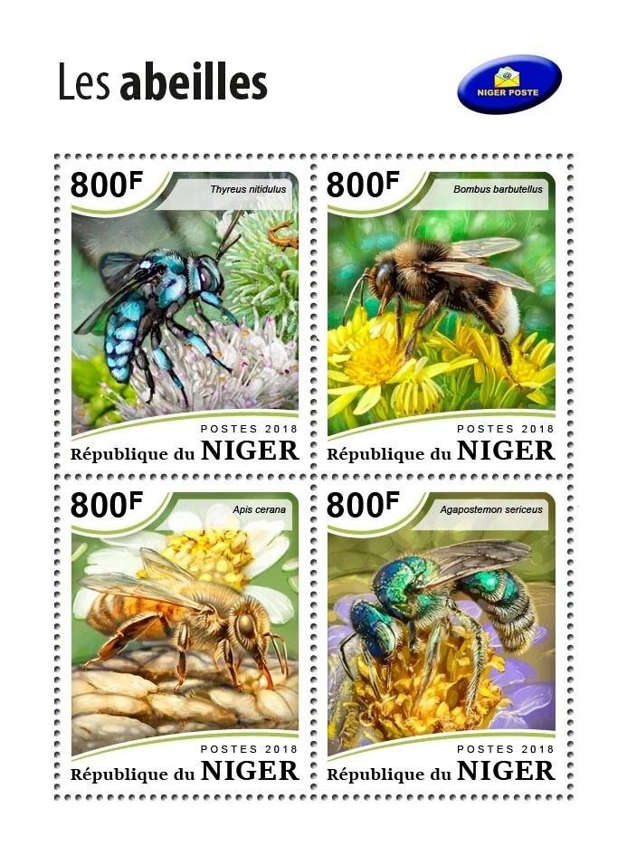 Estampillas de abejas MNH 2018 Níger M/S Foto 1 de 1