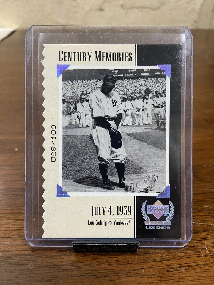 LOU GEHRIG 1999 年 UPPER DECK CENTURY 传奇纪念品模具切割 28/100 — 第 1/2 张图片