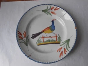 Ancienne assiette Faience de l'Est Islettes. Décor oiseau. Antique french plate - Picture 1 of 5