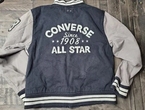 Rare Converse All Start Gray & Black Lettermans Jacket Youth Large Button Up - Picture 1 of 10