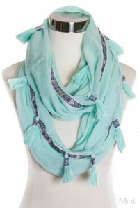 Jinscloset Women's All Season Aztec Stripe with Tassel Point Infinity Scarf - Picture 1 of 2