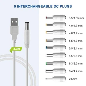 LANMU USB to DC Power Cable,Universal 5V DC Jack Charging Cable Power Cord wi... - Photo 1 sur 8
