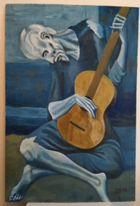 PICASSO painting oil on panel THE OLD GUITARIST (le vieux guitariste aveugle) - Picture 1 of 22
