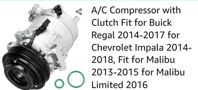 A/C Compressor with Clutch Fit for Buick Regal 2014-17 for Chevy Impala 2014-18 - Image 1 of 3