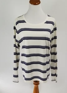 Camiseta Top Land's End Talla LP Grande Pequeña Manga Larga Azul Marino Marfil Rayas Nueva - Imagen 1 de 4