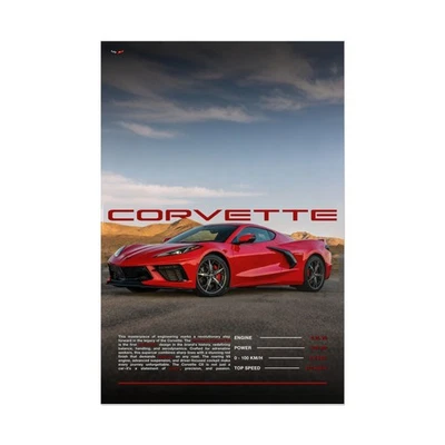 Póster Corvette C8 rojo deportivo coche impresión de arte de pared moderno musculoso coche decoración Foto 1 de 4