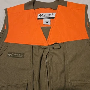 Columbia Mens Hunting Vest Hunter Orange & Brown Canvas Sz L Snap Pockets NWOT - Picture 1 of 9