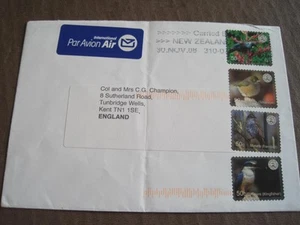 New Zealand 2008 4x50c bird stamps on air mail cover....10-7 - Foto 1 di 1