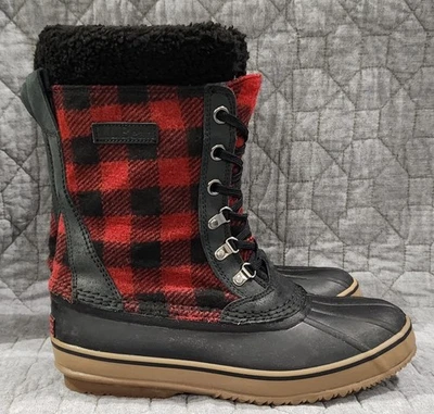 L.L. Botas de neve masculinas Bean Buffalo xadrez vermelho e preto inverno 502959; tamanho 9 - Imagem 1 de 4