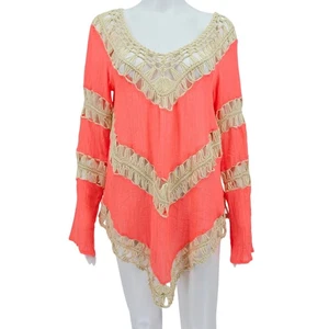 Umgee Boho Crochet Swim Covet Top Coral L - Picture 1 of 5
