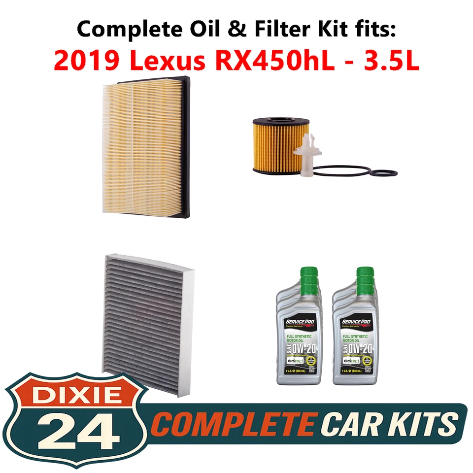 Fits: 2019 Lexus RX450hL 3.5L Complete Oil, Air & Cabin Filter Kit (0W-20) Foto 1 de 4